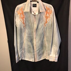 Platini Black Label mens size L grey long sleeved western shirt